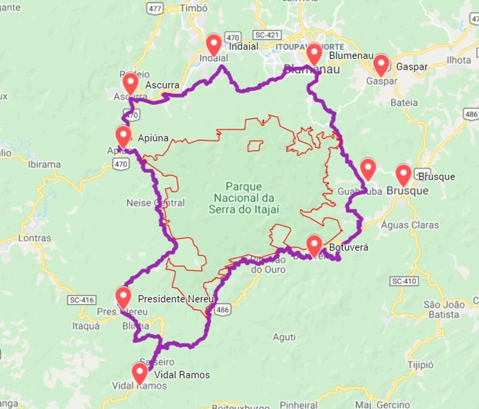 Mapa do Circuito do Vale Europeu catarinense